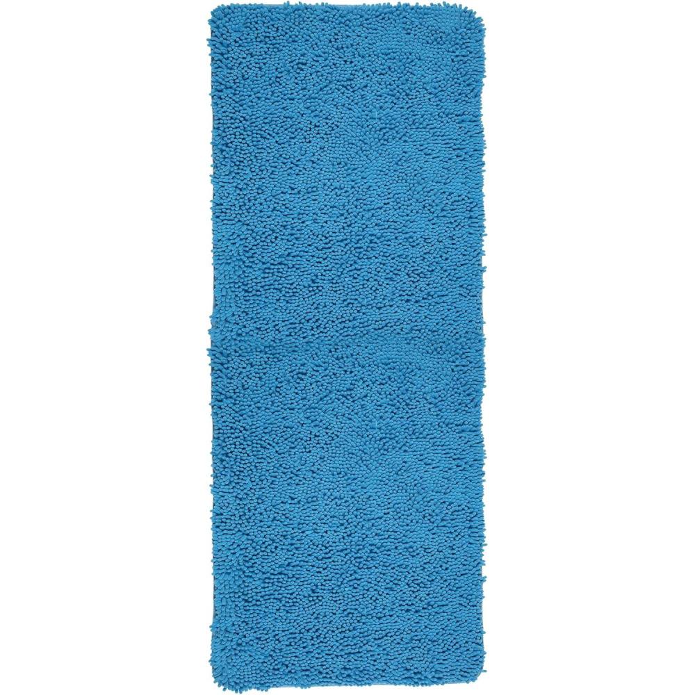 imageBath Mat 58x24Inch Bathroom Runner with NonSlip Backing Absorbent HighPile Chenille Memory Foam Bathroom Rug by Lavish Home WhiteBlue