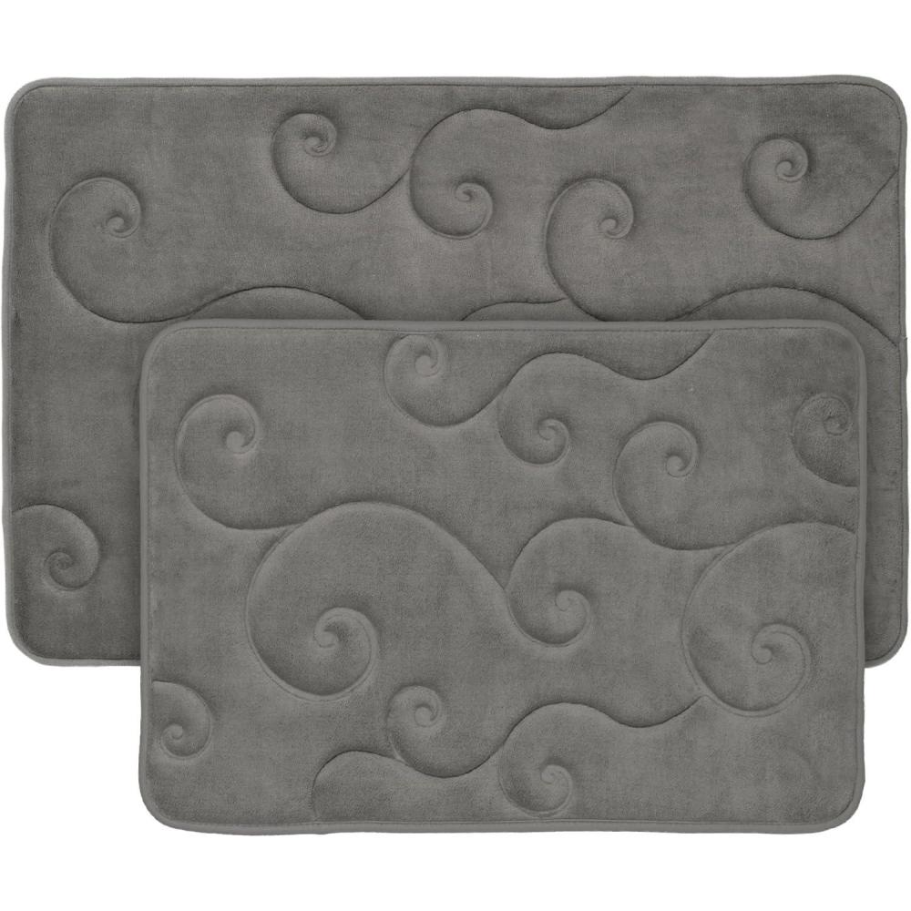 imageBathroom Rug Set of 2 Memory Foam Bath Mats with Embossed Coral Fleece Top NonSlip Absorbent Rugs for Shower or Laundry by Lavish Home Platinum