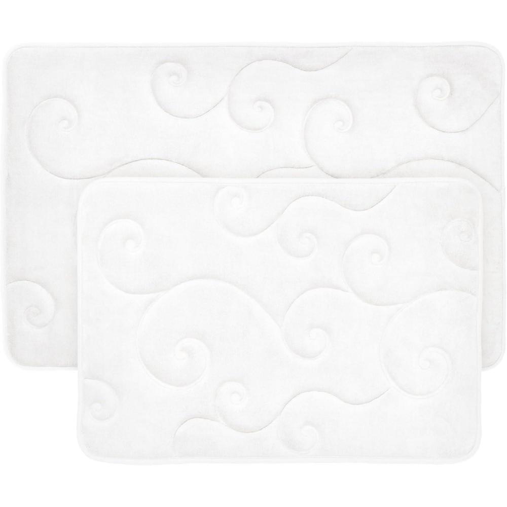 imageBathroom Rug Set of 2 Memory Foam Bath Mats with Embossed Coral Fleece Top NonSlip Absorbent Rugs for Shower or Laundry by Lavish Home White