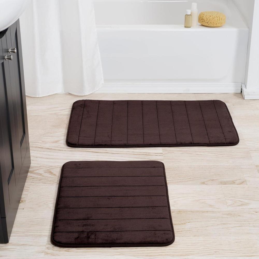 imageBathroom Rug Set2Piece Memory Foam BathmatsStriped Microfiber TopNonSlip Absorbent Runner for Shower Tub Sink or Kitchen by Lavish Home Brown