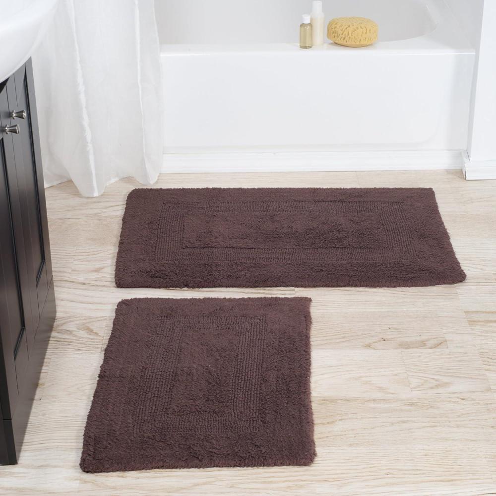 imageBathroom Rugs 2Piece Cotton Bathroom Mat Set Machine Washable Bath Mats for Washroom Kitchen or Laundry Room by Lavish Home TaupeBrown