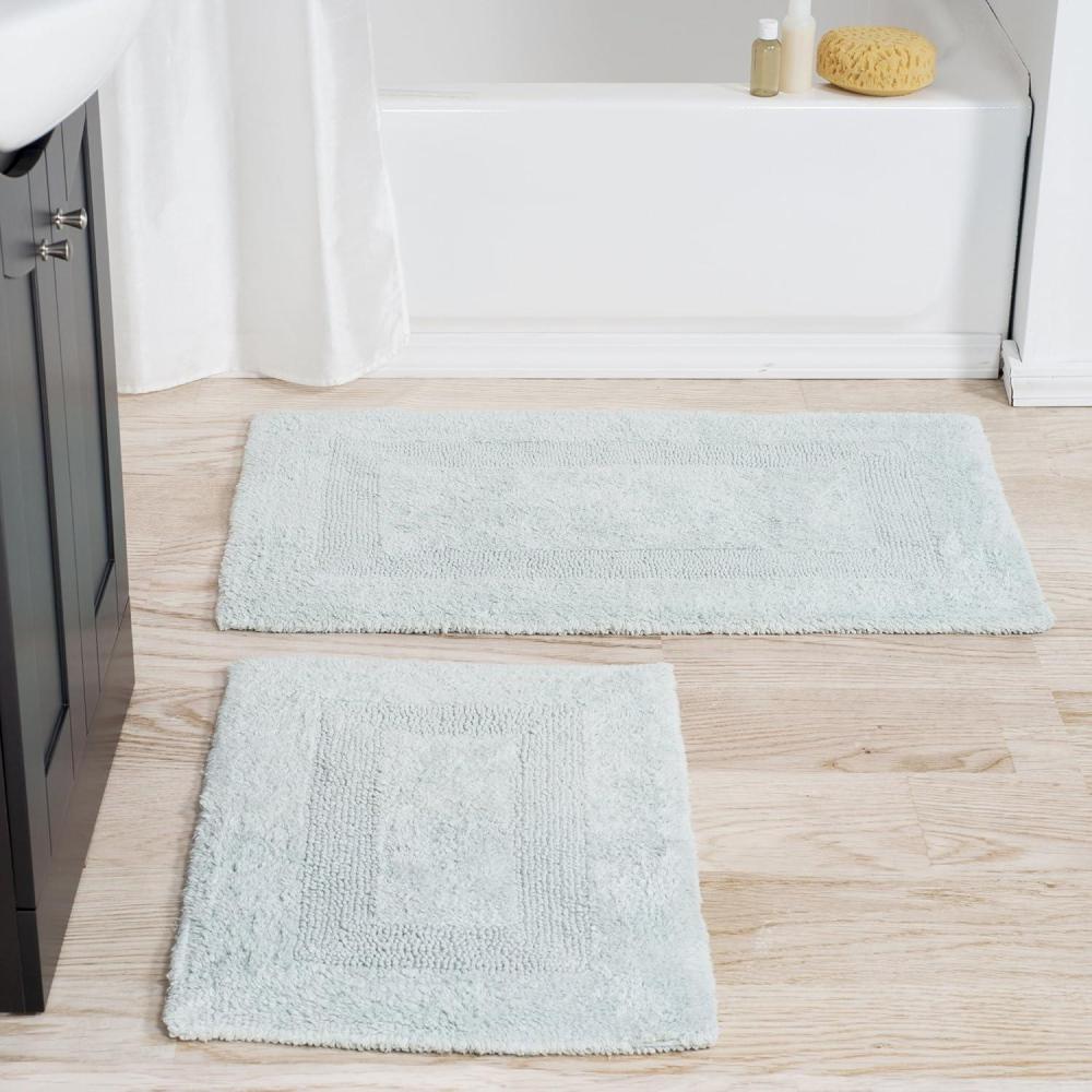 imageBathroom Rugs 2Piece Cotton Bathroom Mat Set Machine Washable Bath Mats for Washroom Kitchen or Laundry Room by Lavish Home TaupeSeafoam