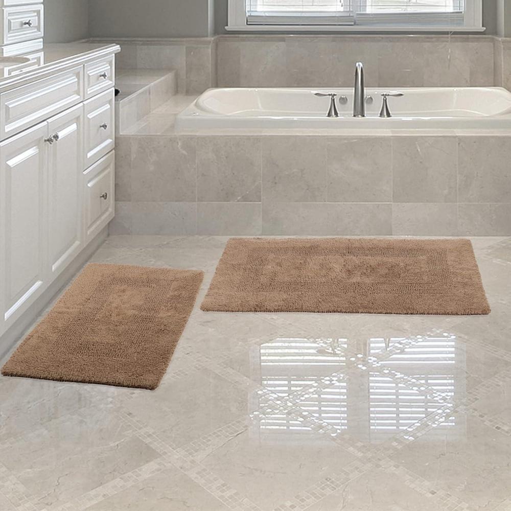 imageBathroom Rugs 2Piece Cotton Bathroom Mat Set Machine Washable Bath Mats for Washroom Kitchen or Laundry Room by Lavish Home TaupeTaupe