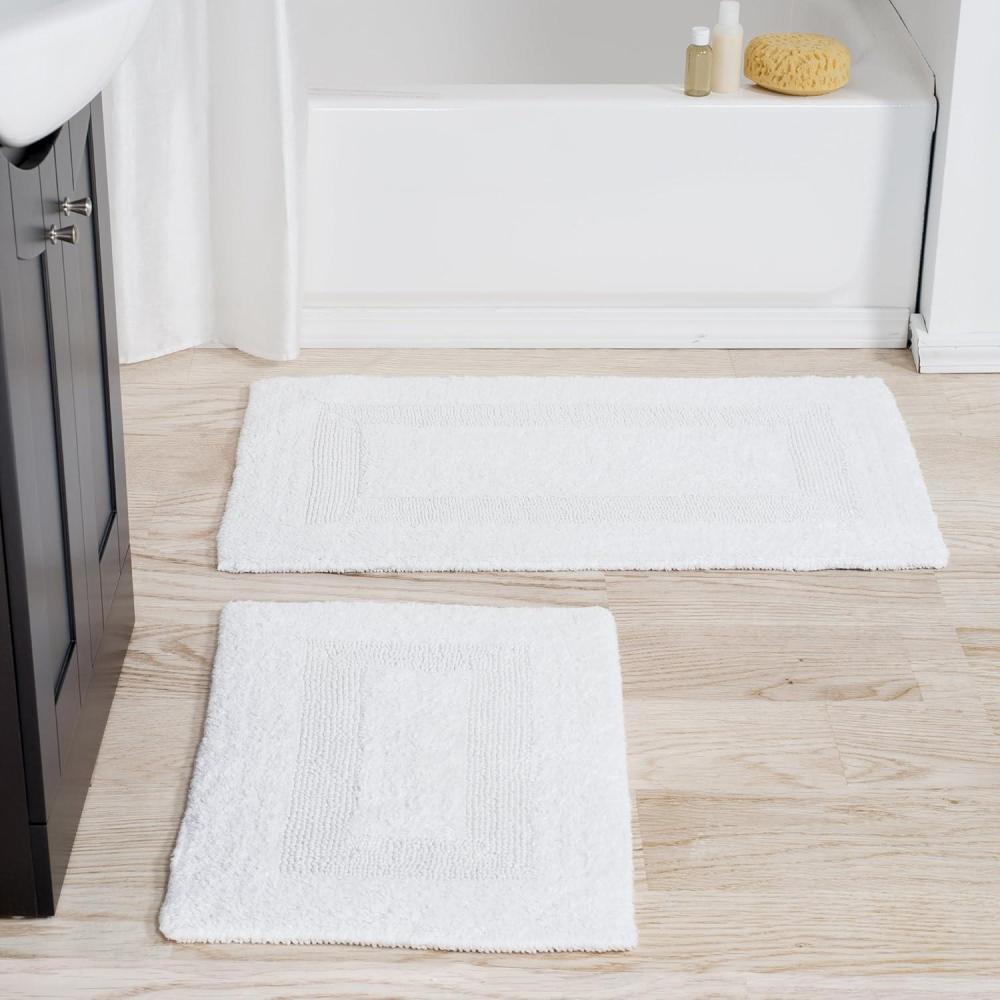imageBathroom Rugs 2Piece Cotton Bathroom Mat Set Machine Washable Bath Mats for Washroom Kitchen or Laundry Room by Lavish Home TaupeWhite