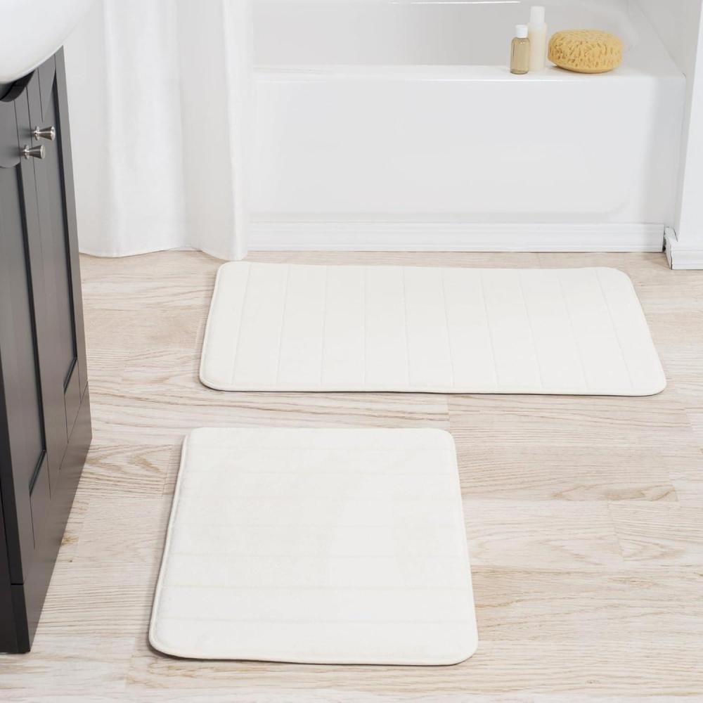 imageBathroom Rugs 2Piece Memory Foam Bath Mats with Microfiber Top NonSlip Absorbent Rugs for Shower Laundry or Kitchen by Lavish Home White