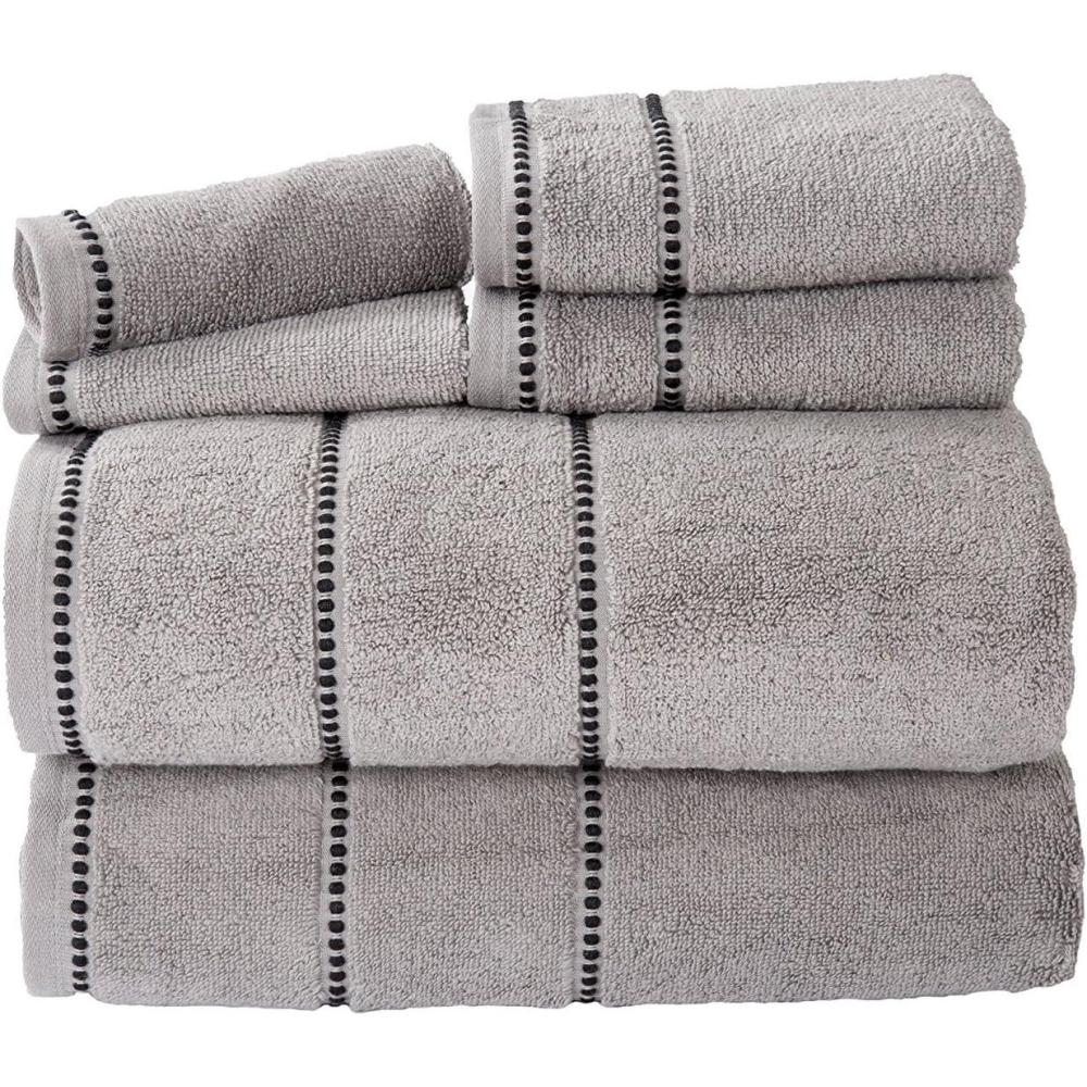 imageBedford Home Quick Dry 100 Cotton Zero Twist Towel Set Hotel ampamp Spa Quality Soft Lightweight Highly Absorbent Towels and Washcloths for Bathroom Shower Ideal for Everyday Use 6 Piece Silver
