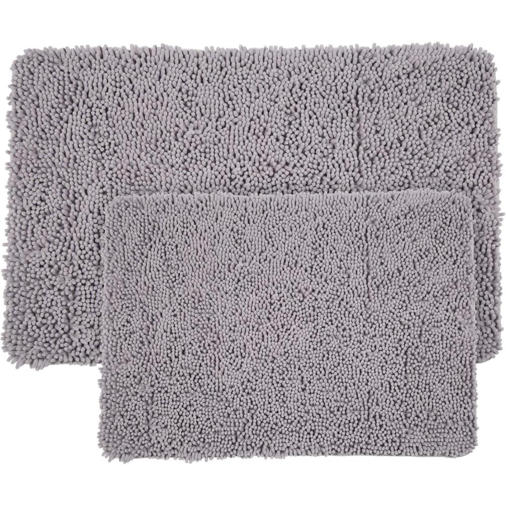 imageLavish Home 2 Piece Memory Foam Shag Bath Mat  Grey