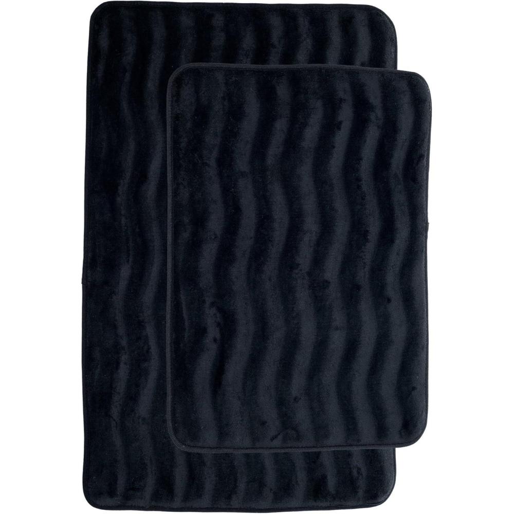imageLavish Home 2Piece Memory Foam Bath Mat Set OffWhiteBlack