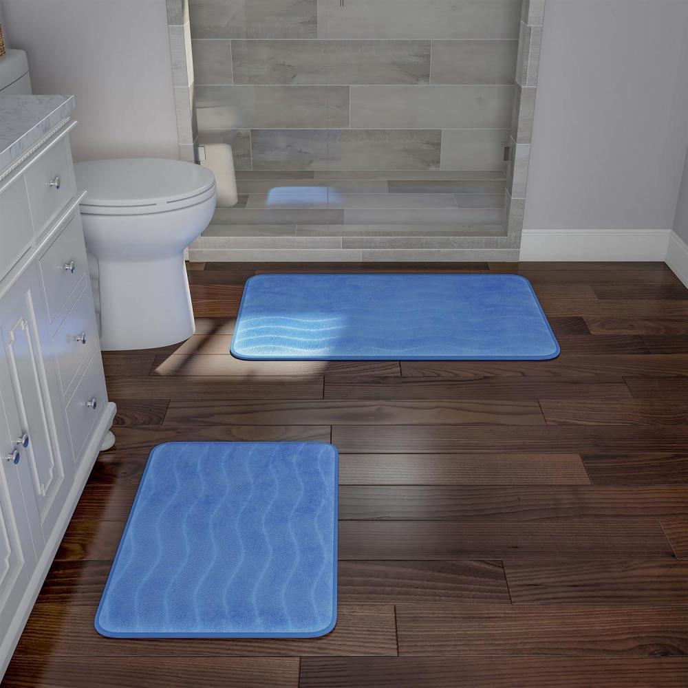 imageLavish Home 2Piece Memory Foam Bath Mat Set OffWhiteBlue