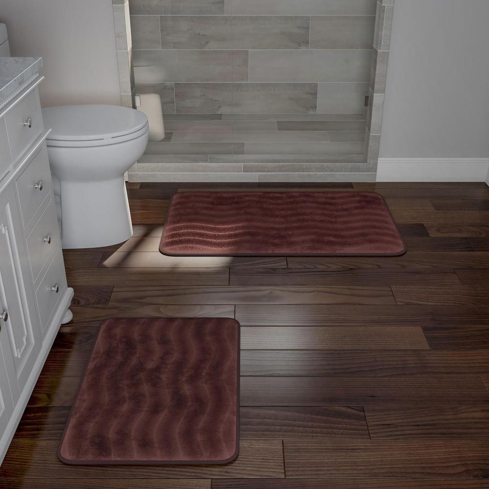 imageLavish Home 2Piece Memory Foam Bath Mat Set OffWhiteChocolate
