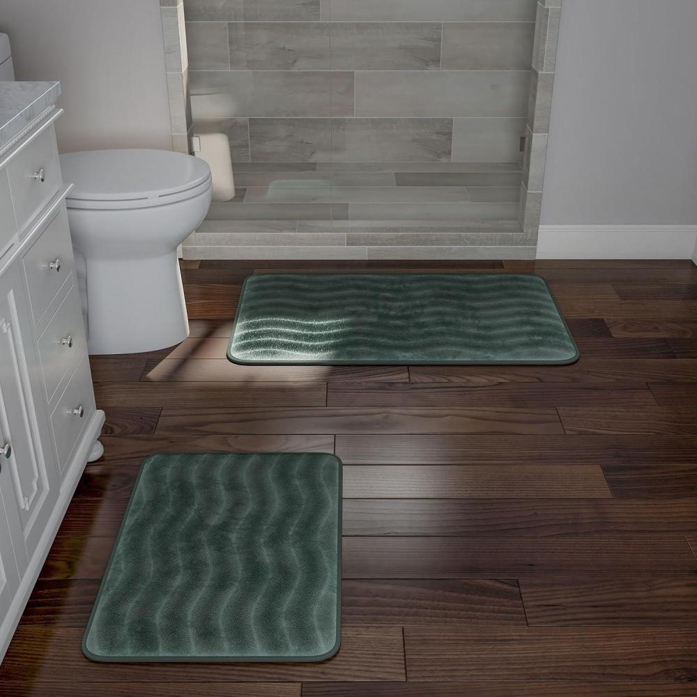 imageLavish Home 2Piece Memory Foam Bath Mat Set OffWhiteGreen