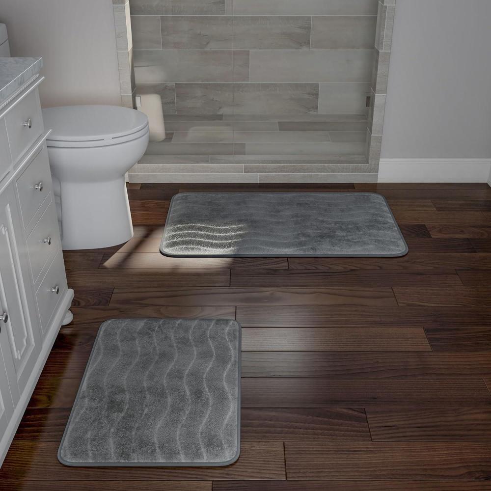 imageLavish Home 2Piece Memory Foam Bath Mat Set OffWhitePlatinum