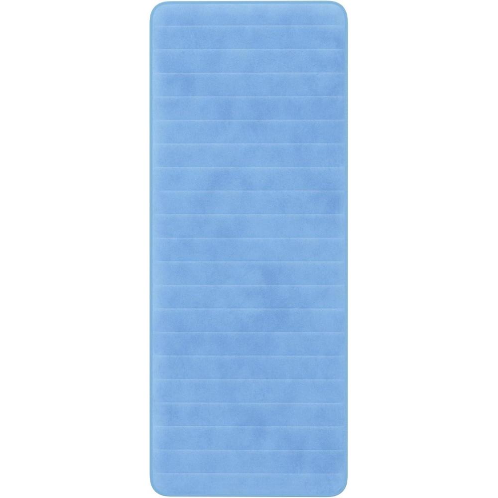 imageLavish Home Oversized Bathroom Rug Memory Foam Bath Mat in Blue Textured Stripes Extra Long NonSlip Absorbent Runner for Shower Tub or Kitchen