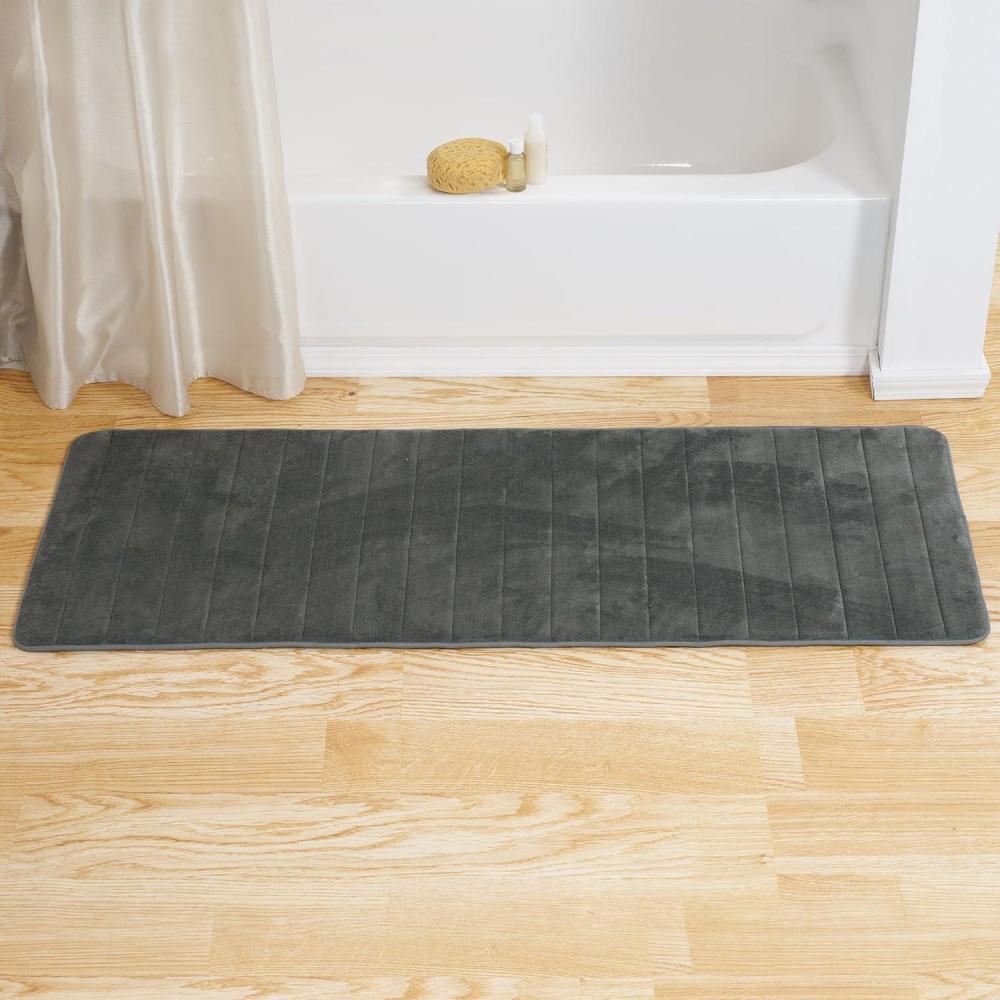 imageLavish Home Oversized Bathroom Rug Memory Foam Bath Mat in Gray Textured Stripes Extra Long NonSlip Absorbent Runner for Shower Tub or Kitchen
