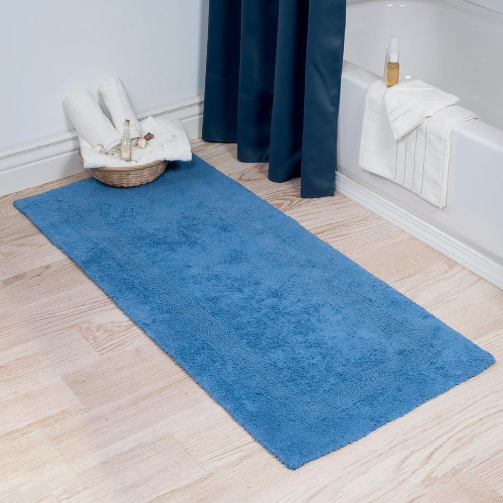 imageLavish Home Reversible Long Bath Mat 60x24Inch Plush Cotton Bathroom Runner Machine Washable Bath Mats for Bathroom Kitchen or Laundry Room BlueBlue