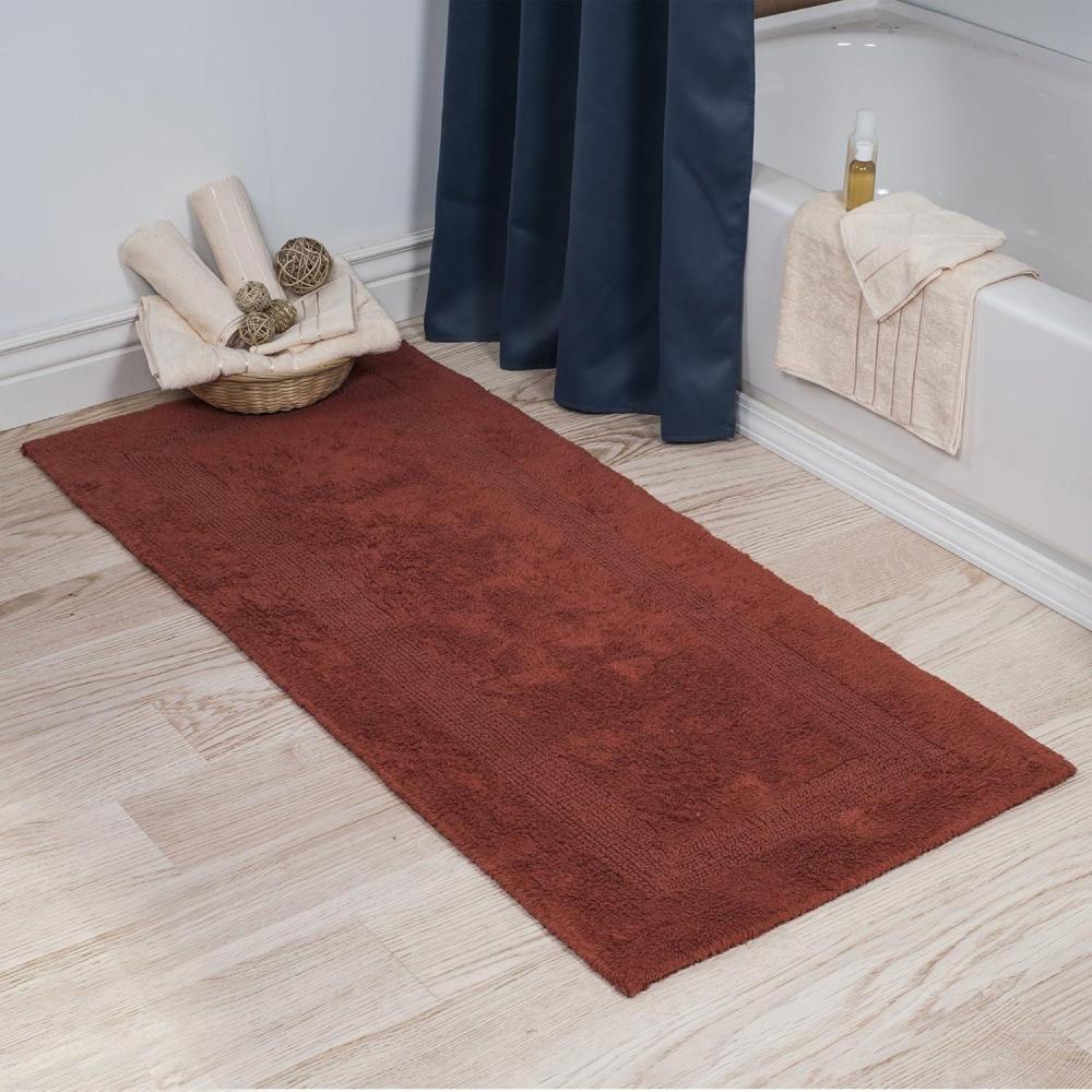 imageLavish Home Reversible Long Bath Mat 60x24Inch Plush Cotton Bathroom Runner Machine Washable Bath Mats for Bathroom Kitchen or Laundry Room BlueBrick