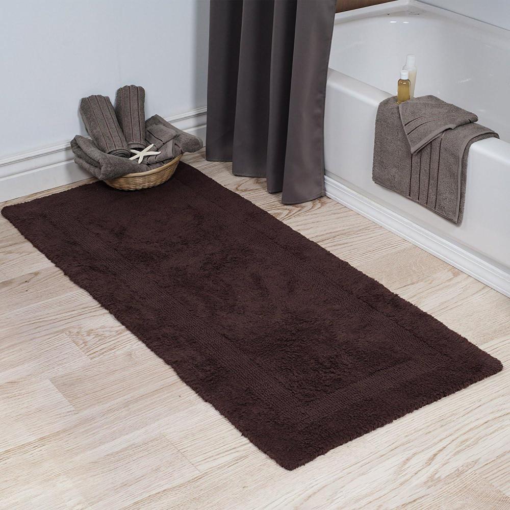 imageLavish Home Reversible Long Bath Mat 60x24Inch Plush Cotton Bathroom Runner Machine Washable Bath Mats for Bathroom Kitchen or Laundry Room BlueChocolate