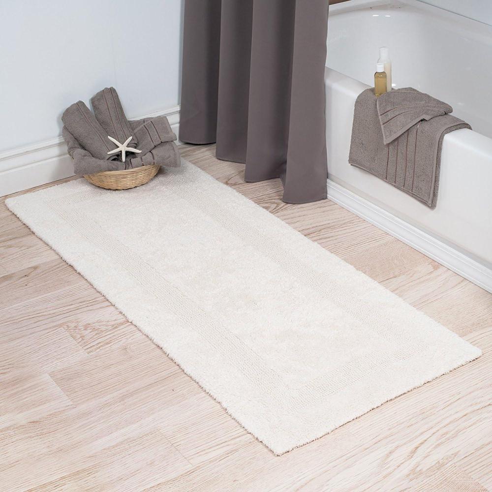 imageLavish Home Reversible Long Bath Mat 60x24Inch Plush Cotton Bathroom Runner Machine Washable Bath Mats for Bathroom Kitchen or Laundry Room BlueIvory