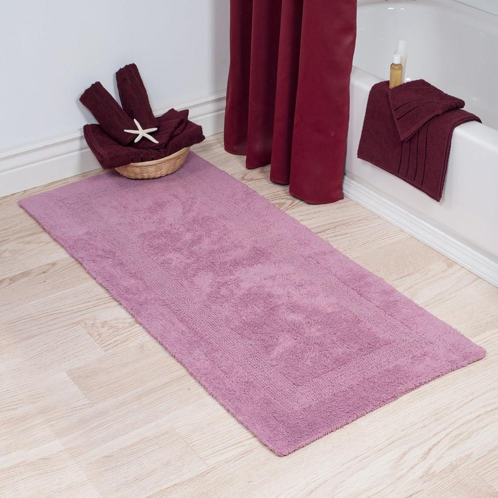 imageLavish Home Reversible Long Bath Mat 60x24Inch Plush Cotton Bathroom Runner Machine Washable Bath Mats for Bathroom Kitchen or Laundry Room BlueRose