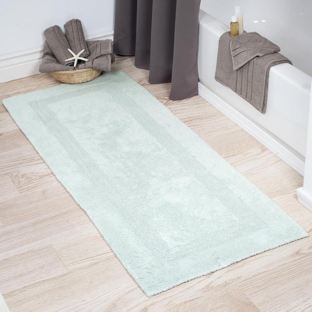 imageLavish Home Reversible Long Bath Mat 60x24Inch Plush Cotton Bathroom Runner Machine Washable Bath Mats for Bathroom Kitchen or Laundry Room BlueSeafoam