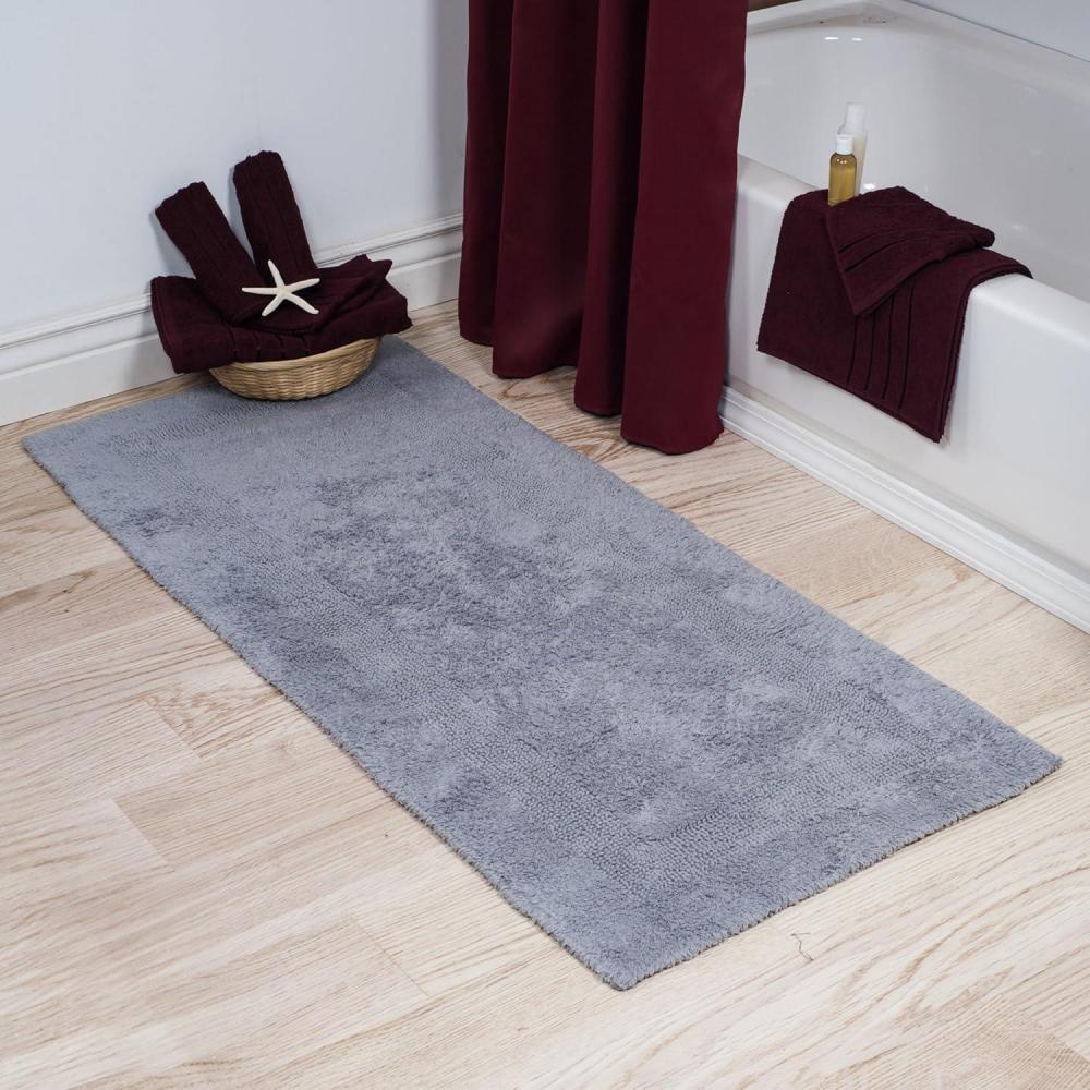 imageLavish Home Reversible Long Bath Mat 60x24Inch Plush Cotton Bathroom Runner Machine Washable Bath Mats for Bathroom Kitchen or Laundry Room BlueSilver