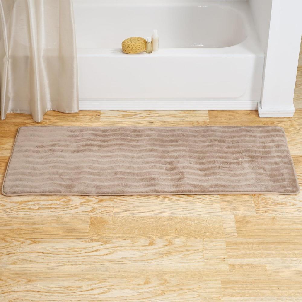 imageMicrofiber Memory Foam Bathmat Oversized Padded Nonslip Accent Rug for Bathroom Kitchen Laundry Room Wave Pattern by Lavish Home ChocolateMocha