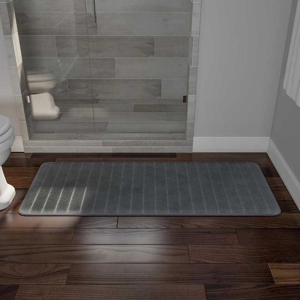 imageOversized Bathroom Rug Memory Foam Bath Mat in Gray Textured Stripes Extra Long NonSlip Absorbent Runner for Shower Tub or Kitchen by Lavish Home
