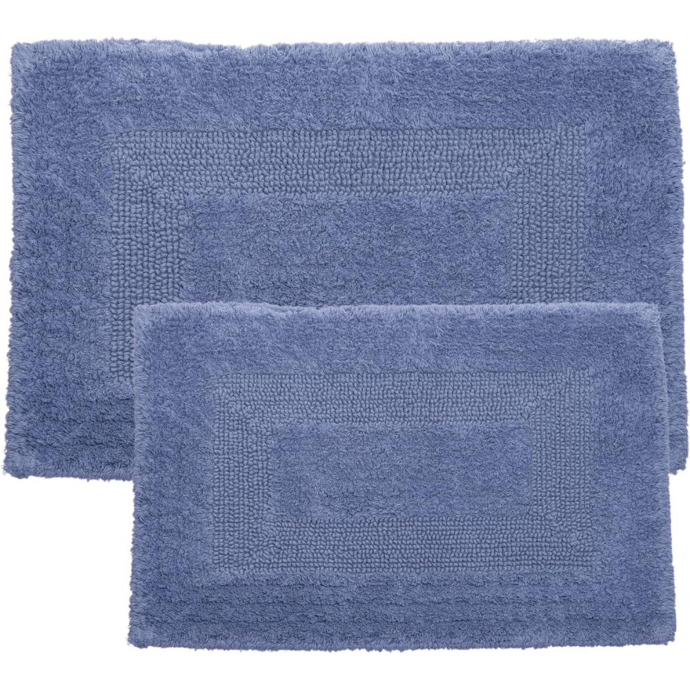 imagequotCotton Bath Mat Set 2 Piece 100 Percent Cotton Mats Reversible Soft Absorbent and Machine Washable Bathroom Rugs By Lavish Home Blue 35quotquotx22quotquotx05quotquotquot