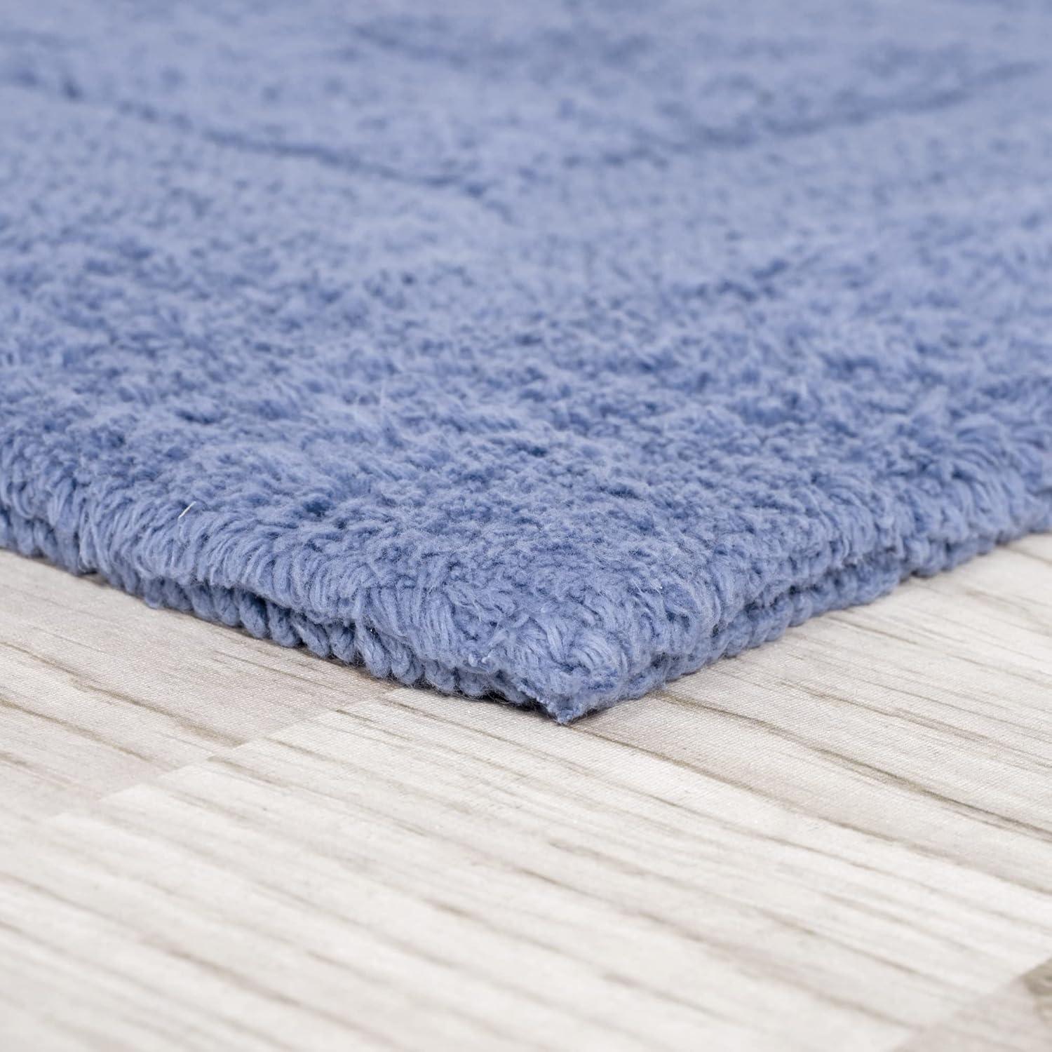 imagequotCotton Bath Mat Set 2 Piece 100 Percent Cotton Mats Reversible Soft Absorbent and Machine Washable Bathroom Rugs By Lavish Home Blue 35quotquotx22quotquotx05quotquotquot