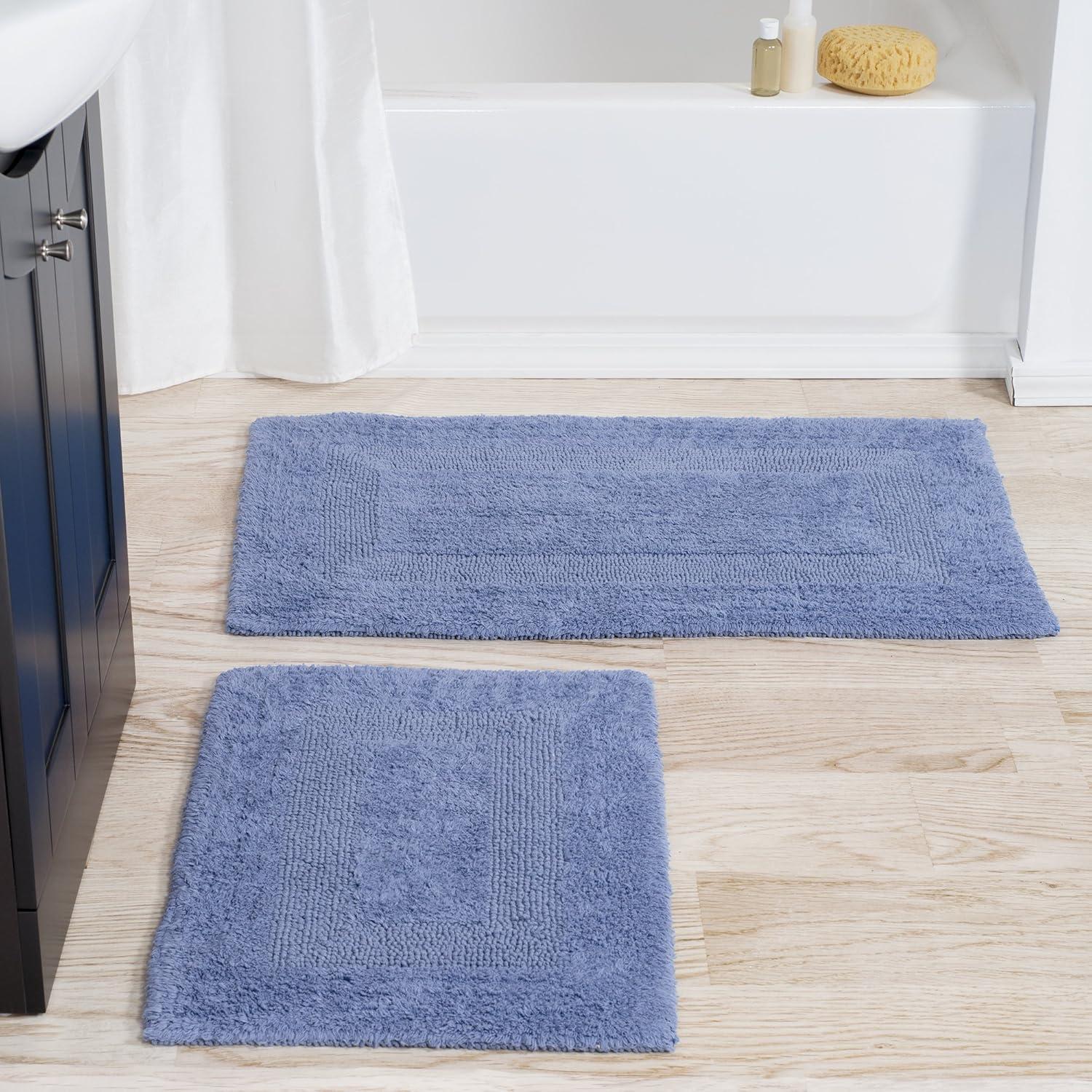 imagequotCotton Bath Mat Set 2 Piece 100 Percent Cotton Mats Reversible Soft Absorbent and Machine Washable Bathroom Rugs By Lavish Home Blue 35quotquotx22quotquotx05quotquotquot