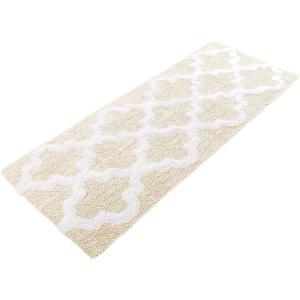 100% Cotton Bathroom Rug – 24×60-Inch Bathmat with Trellis Pattern and Non-Slip Base – Machine Washable Bathroom Rugs by Lavish Home (Black)(Bone)