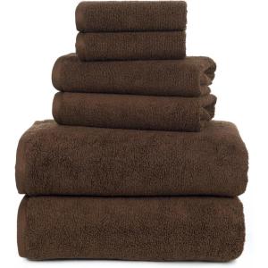 100 Percent Cotton Towel Set, Zero Twist, Soft and Absorbent 6 Piece Set With 2 Bath Towels, 2 Hand Towels and 2 Washcloths (Chocolate) By Lavish Home(Chocolate)