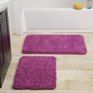 2 Piece Bathroom Rug Set – 32×21 Inch and 24×17 Inch Memory Foam Bath Mats with Chenille Shag Top for Stylish Bathroom Decor – Machine Washable Bath Rugs Set of 2 by Lavish Home (Pink)