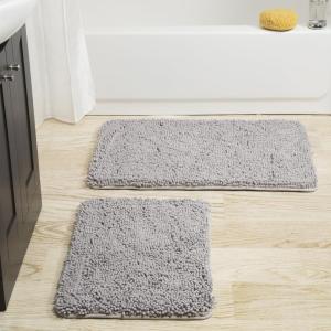 2 Piece Bathroom Rug Set – 32×21 Inch and 24×17 Inch Memory Foam Bath Mats with Chenille Shag Top for Stylish Bathroom Decor – Machine Washable Bath Rugs Set of 2 by Lavish Home (Gray)