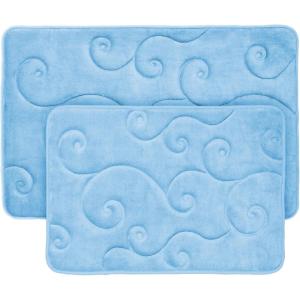 2 pc Memory Foam Bath Mat Set by Lavish Home – Coral Fleece Embossed Pattern – Blue