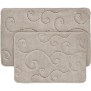 2 pc Memory Foam Bath Mat Set by Lavish Home – Coral Fleece Embossed Pattern – Taupe