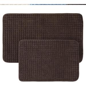 2 pc Memory Foam Bath Mat Set by Lavish Home – Woven Jacquard Fleece – Chocolate