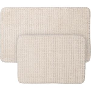 2 pc Memory Foam Bath Mat Set by Lavish Home – Woven Jacquard Fleece – Ivory