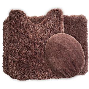 3-Piece Bathroom Rug Set – Non-Slip Bath Mat Set with Bath Rug, Contour Mat, and Toilet Lid Cover – Machine Washable Mats by Lavish Home (Black)(Chocolate)