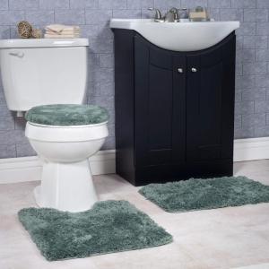 3-Piece Bathroom Rug Set – Non-Slip Bath Mat Set with Bath Rug, Contour Mat, and Toilet Lid Cover – Machine Washable Mats by Lavish Home (Black)(Green)