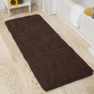 Bath Mat – 58×24-Inch Bathroom Runner with Non-Slip Backing – Absorbent High-Pile Chenille Memory Foam Bathroom Rug by Lavish Home (White)(Chocolate)