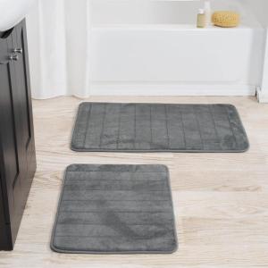 Bathroom Rug Set – 2-Piece Memory Foam Bath Mats with Microfiber Top – Non-Slip Absorbent Rugs for Shower, Laundry, or Kitchen by Lavish Home (Gray)