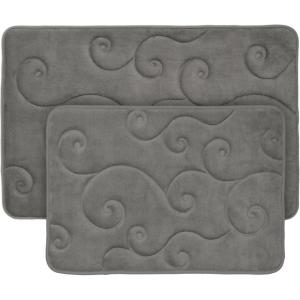 Bathroom Rug Set of 2 – Memory Foam Bath Mats with Embossed Coral Fleece Top – Non-Slip Absorbent Rugs for Shower or Laundry by Lavish Home (Platinum)