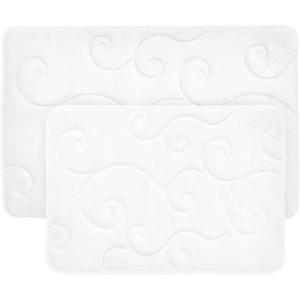 Bathroom Rug Set of 2 – Memory Foam Bath Mats with Embossed Coral Fleece Top – Non-Slip Absorbent Rugs for Shower or Laundry by Lavish Home (White)