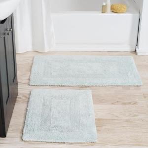 Bathroom Rugs – 2-Piece Cotton Bathroom Mat Set – Machine Washable Bath Mats for Washroom, Kitchen, or Laundry Room by Lavish Home (Taupe)(Seafoam)