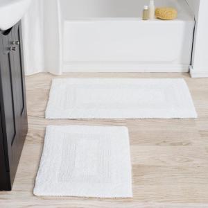 Bathroom Rugs – 2-Piece Cotton Bathroom Mat Set – Machine Washable Bath Mats for Washroom, Kitchen, or Laundry Room by Lavish Home (Taupe)(White)