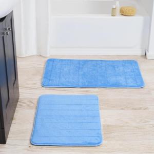 Bathroom Rugs – 2-Piece Memory Foam Bath Mats with Microfiber Top – Non-Slip Absorbent Rugs for Shower, Laundry, or Kitchen by Lavish Home (Blue)