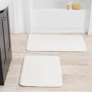 Bathroom Rugs – 2-Piece Memory Foam Bath Mats with Microfiber Top – Non-Slip Absorbent Rugs for Shower, Laundry, or Kitchen by Lavish Home (White)