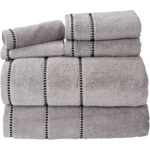Bedford Home Quick Dry 100% Cotton Zero Twist Towel Set, Hotel & Spa Quality, Soft, Lightweight, Highly Absorbent Towels and Washcloths for Bathroom, Shower Ideal for Everyday Use – 6 Piece (Silver)