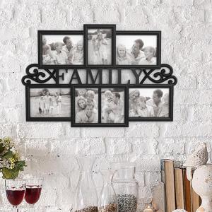 Family Collage Picture Frame – Wall Hanging with 7 Puzzle-Style Openings – Displays Three 4×6 and Four 5×7 Photos of Memories by Lavish Home (Black)